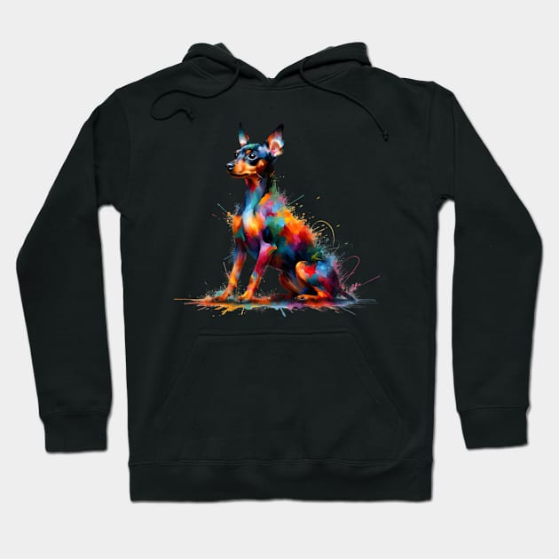 Elegant Miniature Pinscher in Colorful Splash Art Style Hoodie by ArtRUs